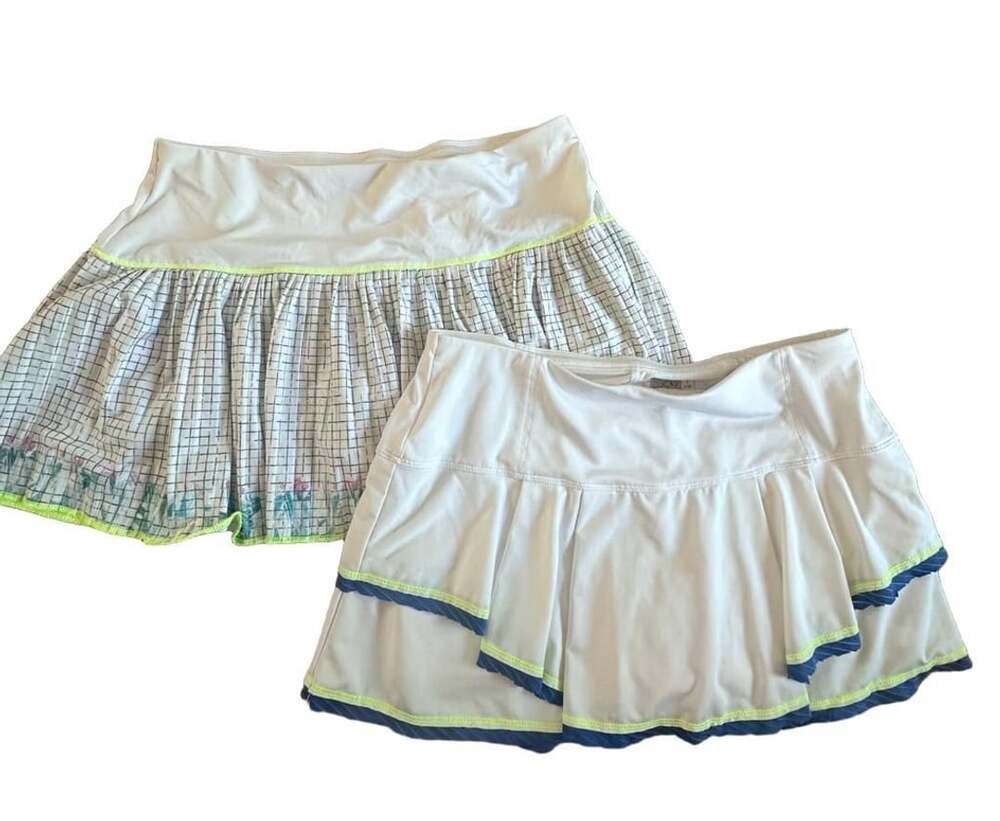 2PC Lot Lucky In Love Tennis Skirt Size L (12) White Ruffle Golf Skort